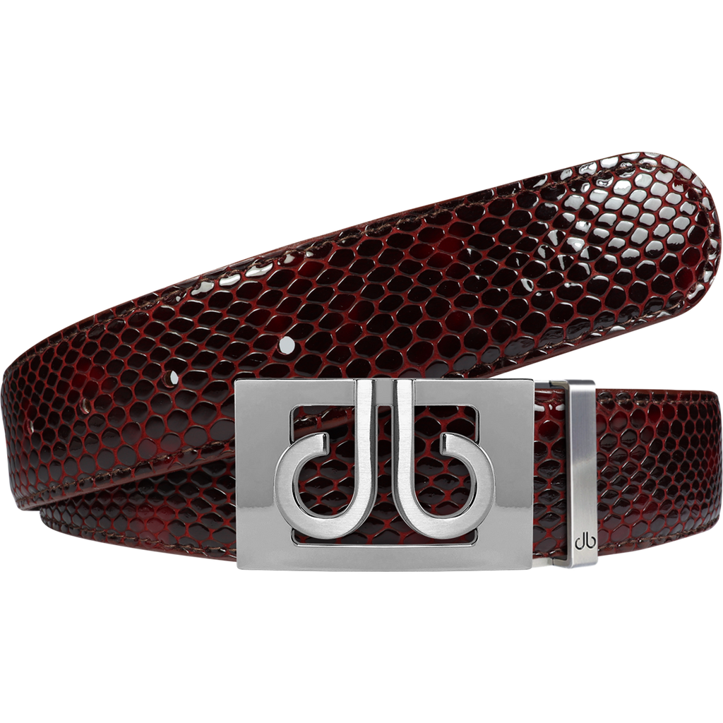 Shiny Snakeskin Texture Burgundy & Black with Silver ‘db’ Thru Buckle