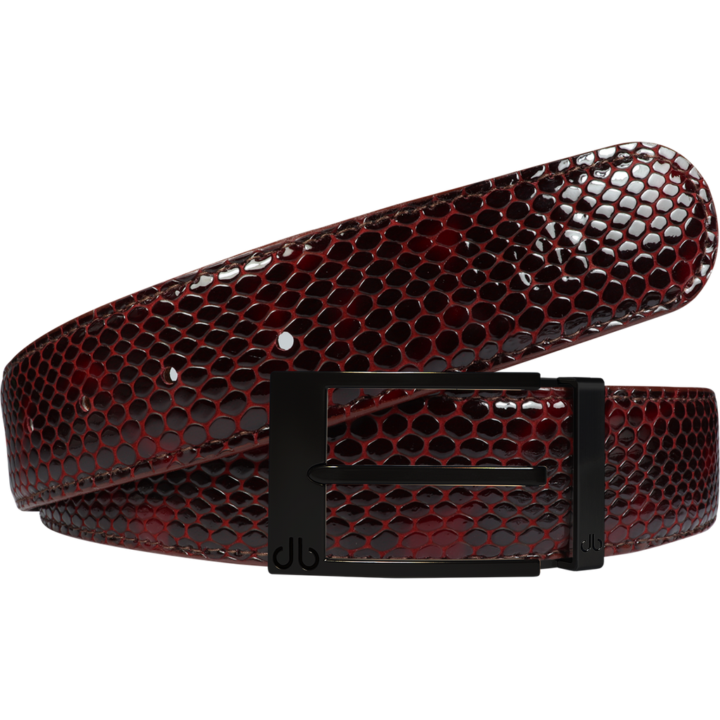 Shiny Snakeskin Texture Belt Burgundy & Black with Matte Prong Buckle