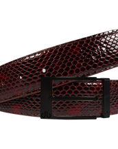 Shiny Snakeskin Texture Belt Burgundy & Black with Matte Prong Buckle