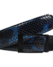 Shiny Snakeskin Texture Belt Blue & Black with Matte Prong Buckle