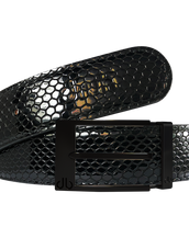 Black Snakeskin Texture Leather Belt with Matte Prong Buckle