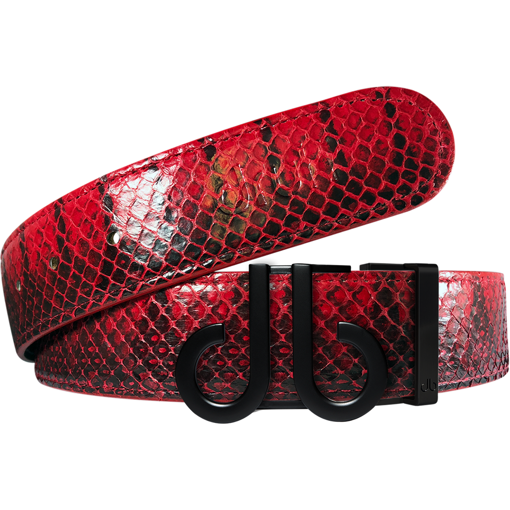 Red Snakeskin Texture Leather Belt with Matte DB Icon Buckle