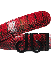 Red Snakeskin Texture Leather Belt with Matte DB Icon Buckle