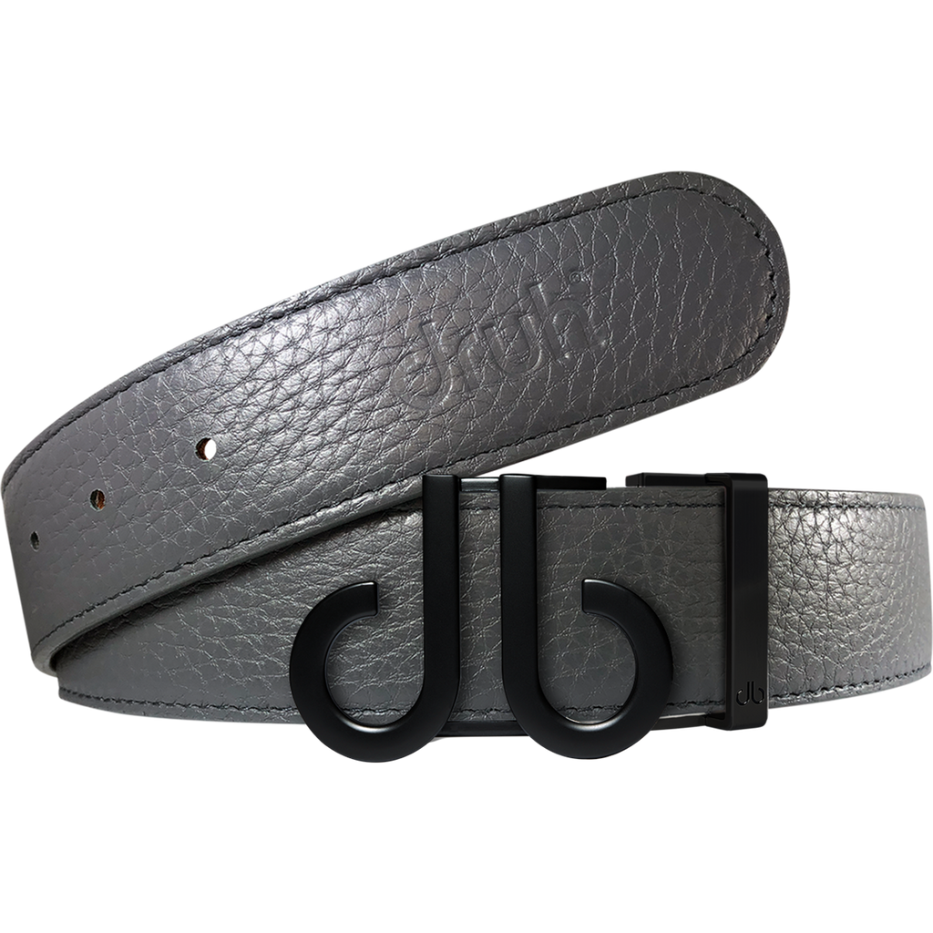 Gray Full Grain Texture Leather Belt with Matte DB Icon Buckle