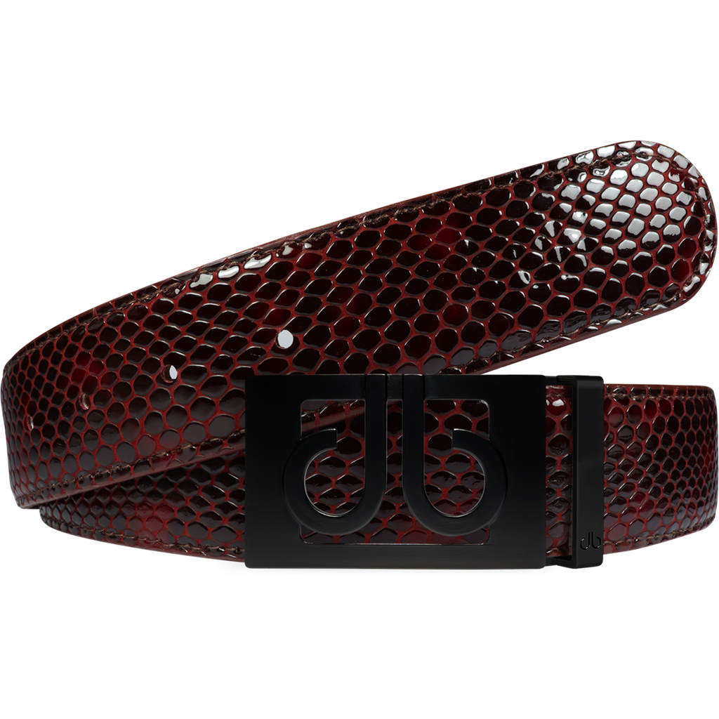 Shiny Snakeskin Texture Belt Burgundy & Black with Matte Classic Buckle