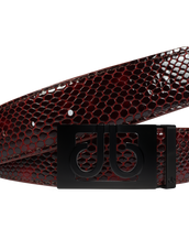 Shiny Snakeskin Texture Belt Burgundy & Black with Matte Classic Buckle
