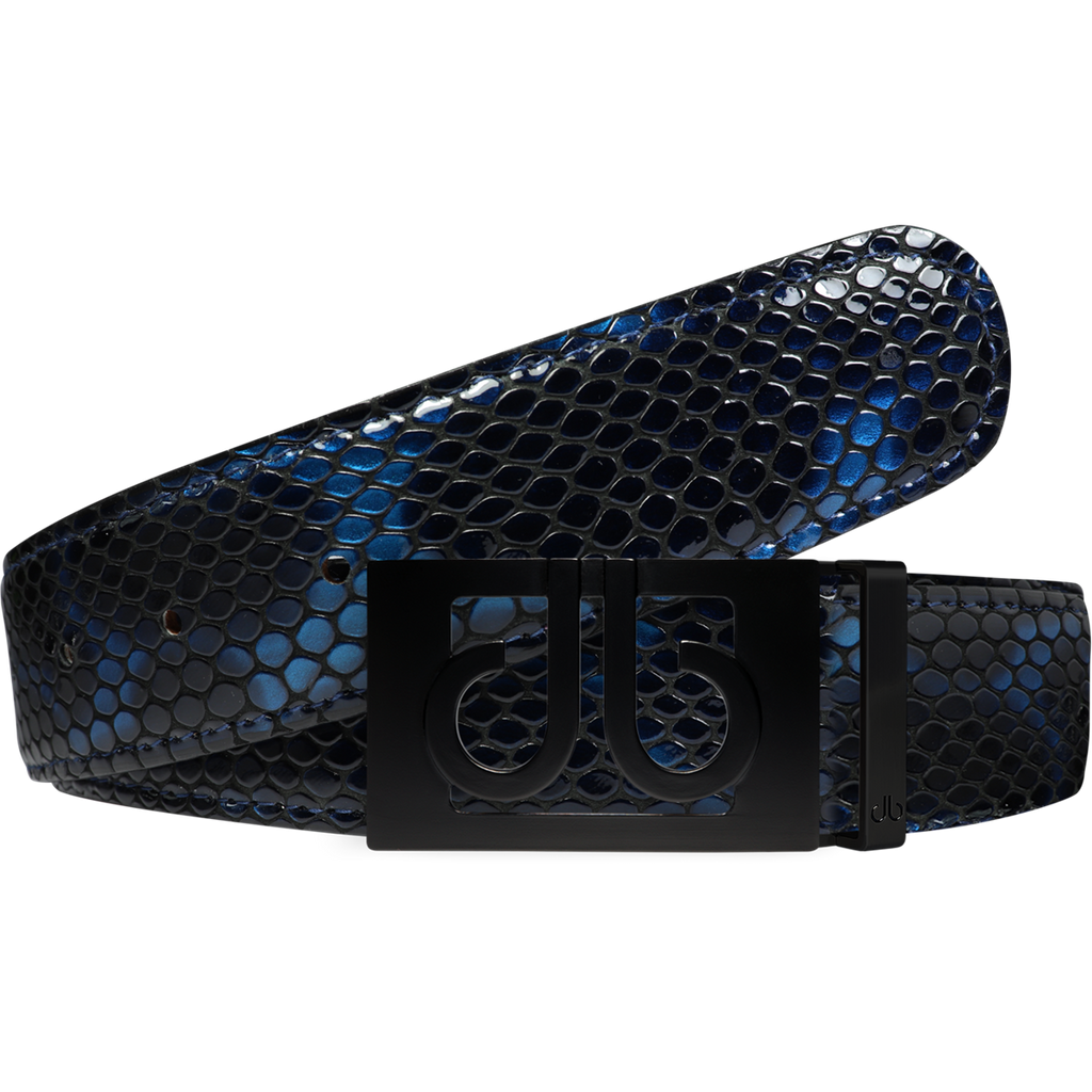 Shiny Snakeskin Texture Belt Blue & Black with Matte Classic Buckle
