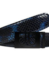 Shiny Snakeskin Texture Belt Blue & Black with Matte Classic Buckle