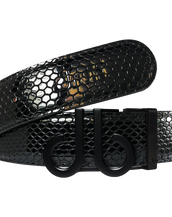 Black Snakeskin Texture Leather Belt with Matte DB Icon Buckle