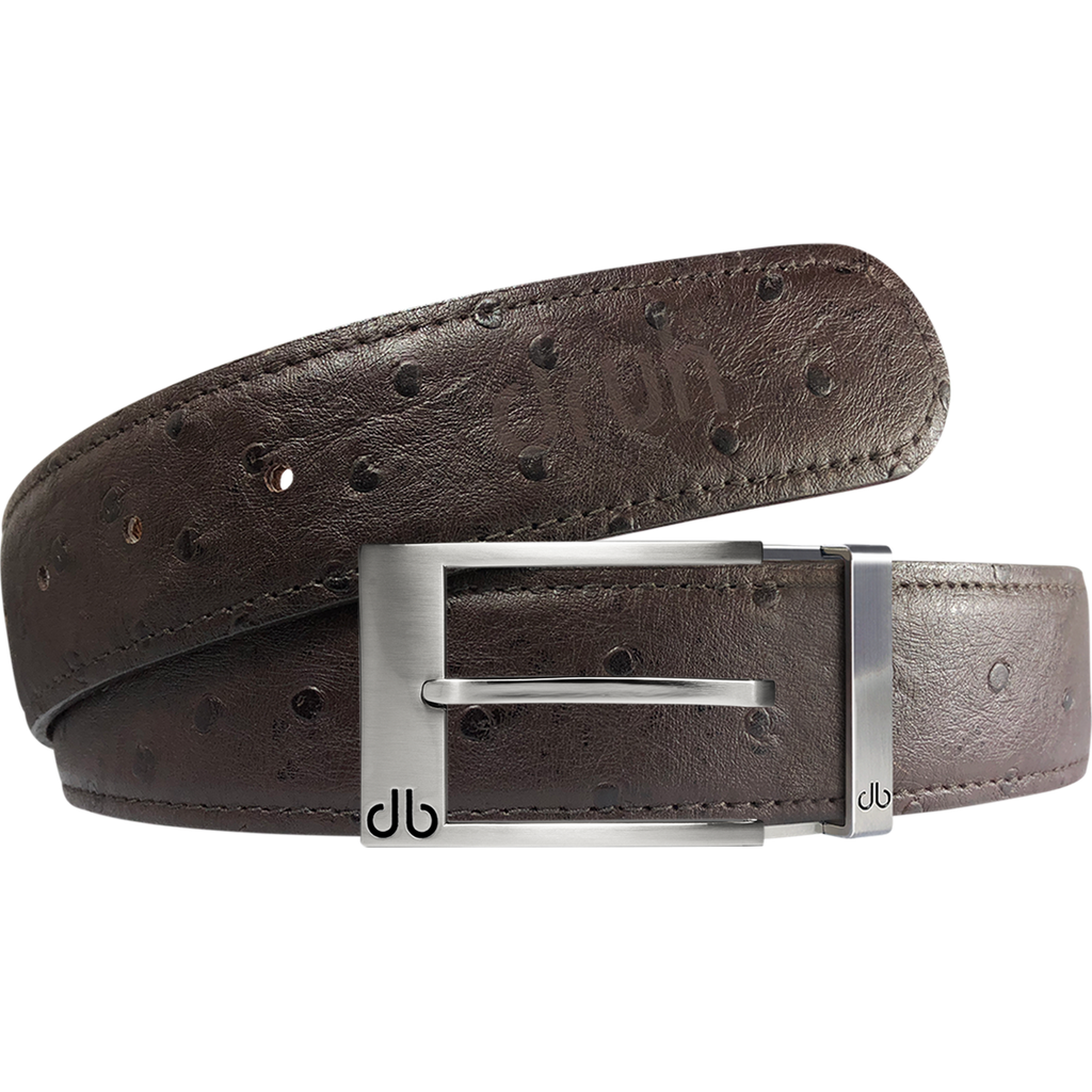 Brown Ostrich Textured Leather Belt with Prong Buckle