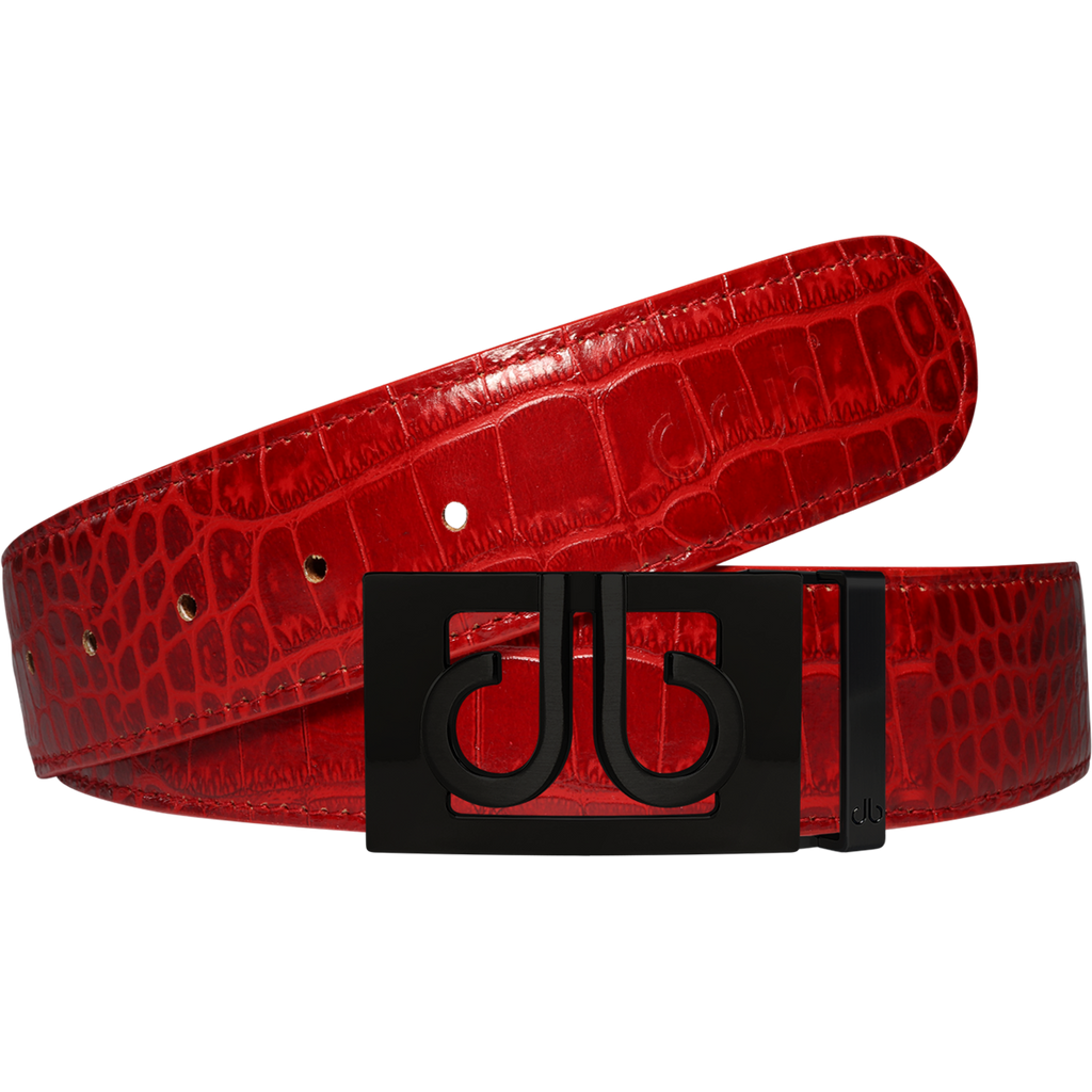 Red Crocodile Textured Leather Belt with Classic Matte Black Buckle