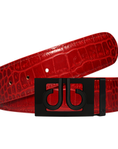 Red Crocodile Textured Leather Belt with Classic Matte Black Buckle