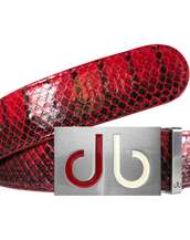 Red Real Snakeskin Leather Belt with Two Toned Red & White Buckle