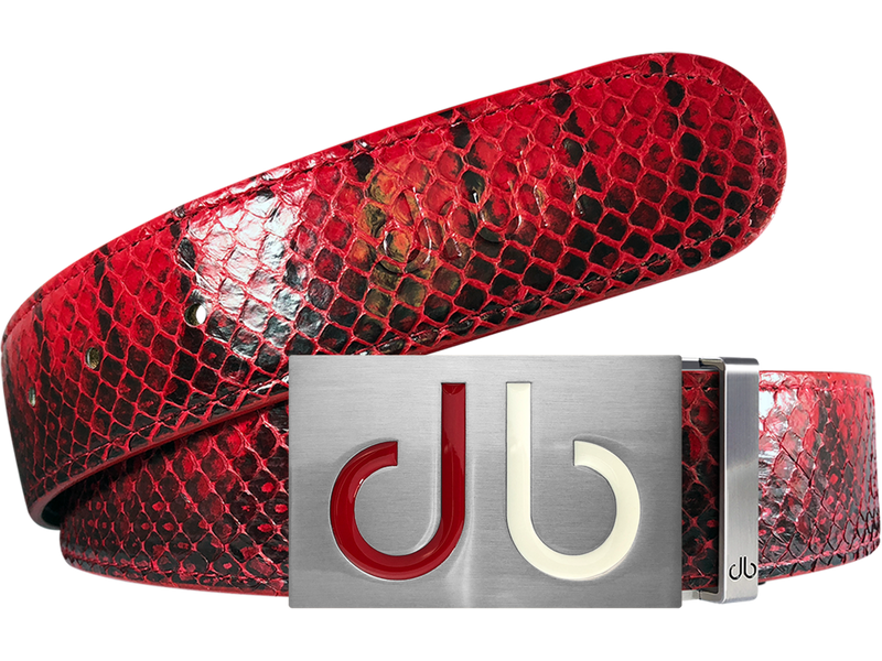 Red Real Snakeskin Leather Belt with Two Toned Red & White Buckle