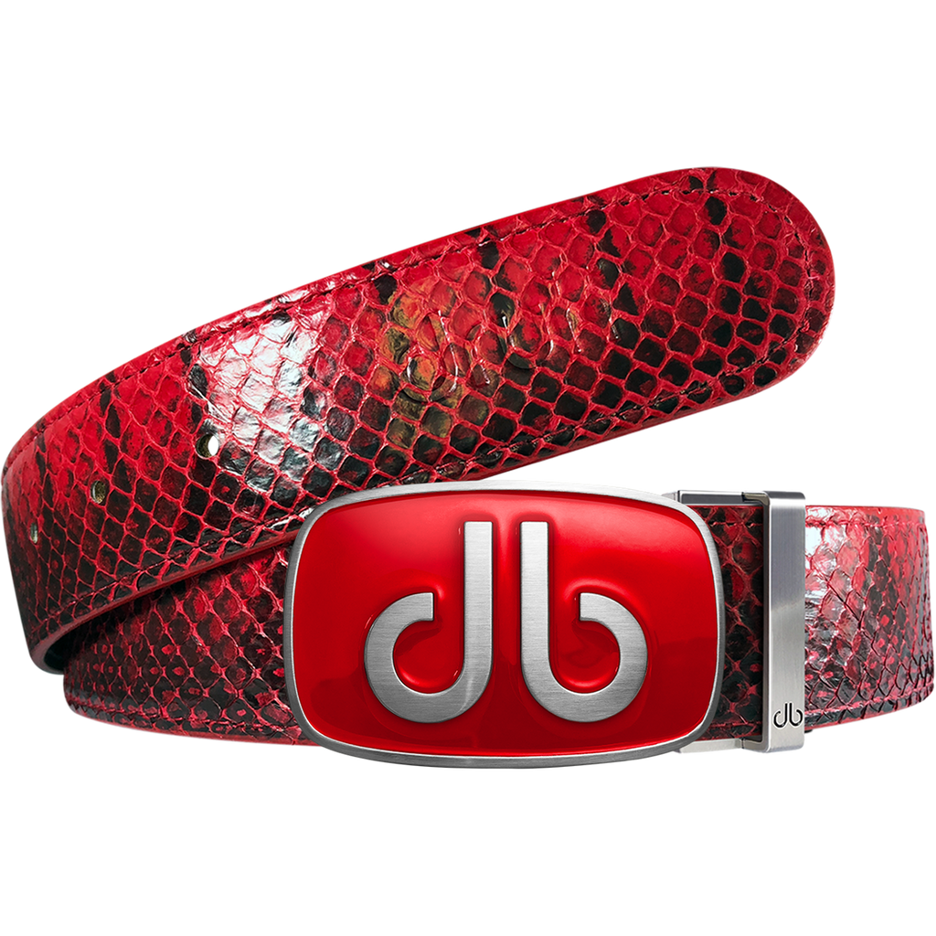 Red Real Snakeskin Leather Belt with Big Red Buckle