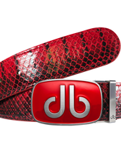 Red Real Snakeskin Leather Belt with Big Red Buckle
