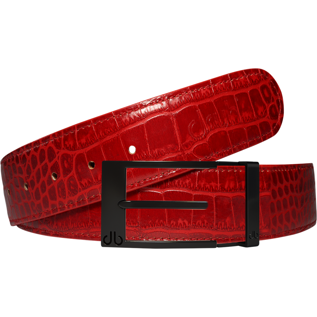 Red Crocodile Leather Belt with Class Matte Prong Buckle