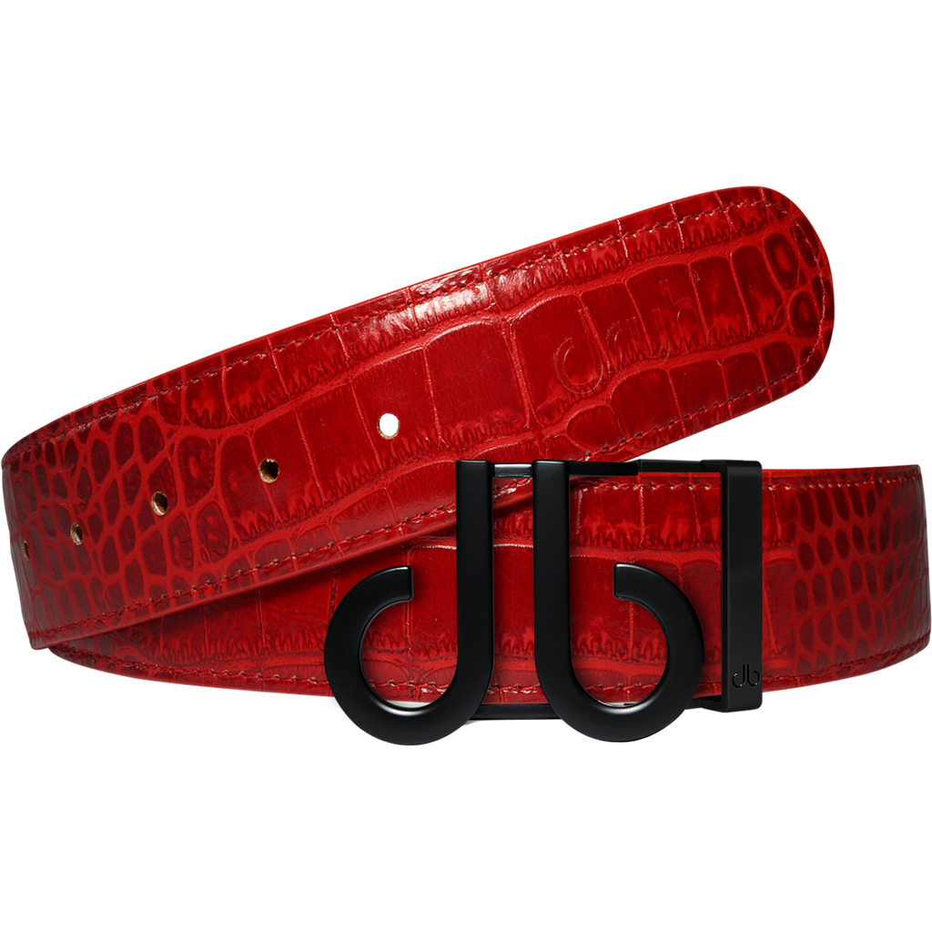 Red Crocodile Leather Belt with Classic Matte DB Icon Buckle