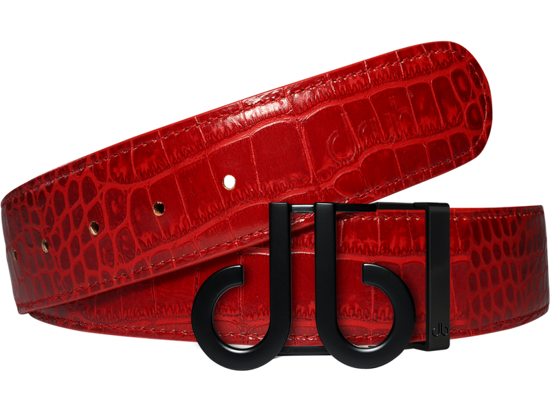 Red Crocodile Leather Belt with Classic Matte DB Icon Buckle