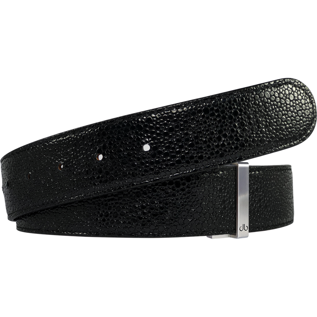 Shiny Black Stingray Textured Leather Belt