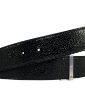 Shiny Black Stingray Textured Leather Belt