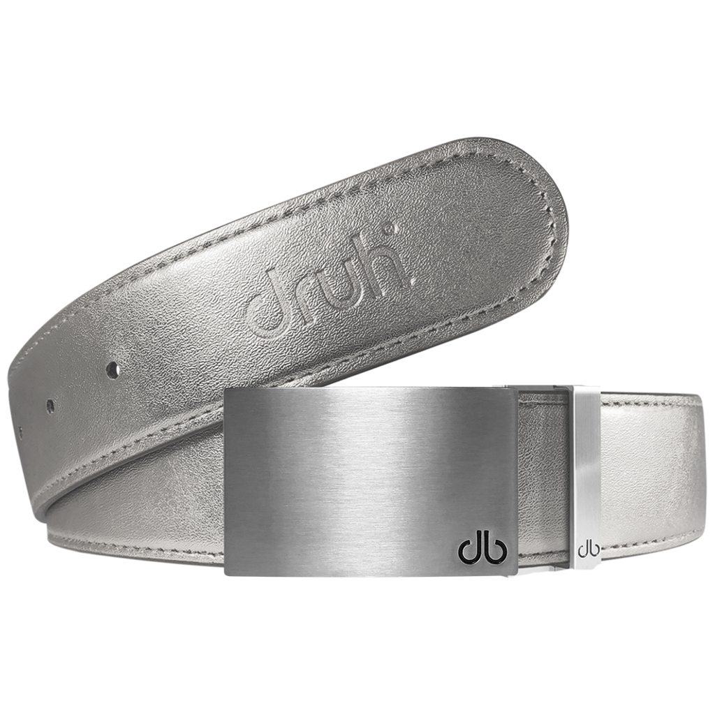 Silver Plain Textured Leather Belt with Buckle