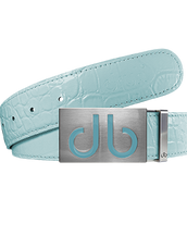 Aqua Crocodile Textured Leather Belt with Buckle