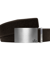 Brown Db Icon Pattern Embossed Leather Belt With Silver Druh Db Classic Block Buckle
