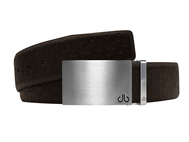 Brown Db Icon Pattern Embossed Leather Belt With Silver Druh Db Classic Block Buckle