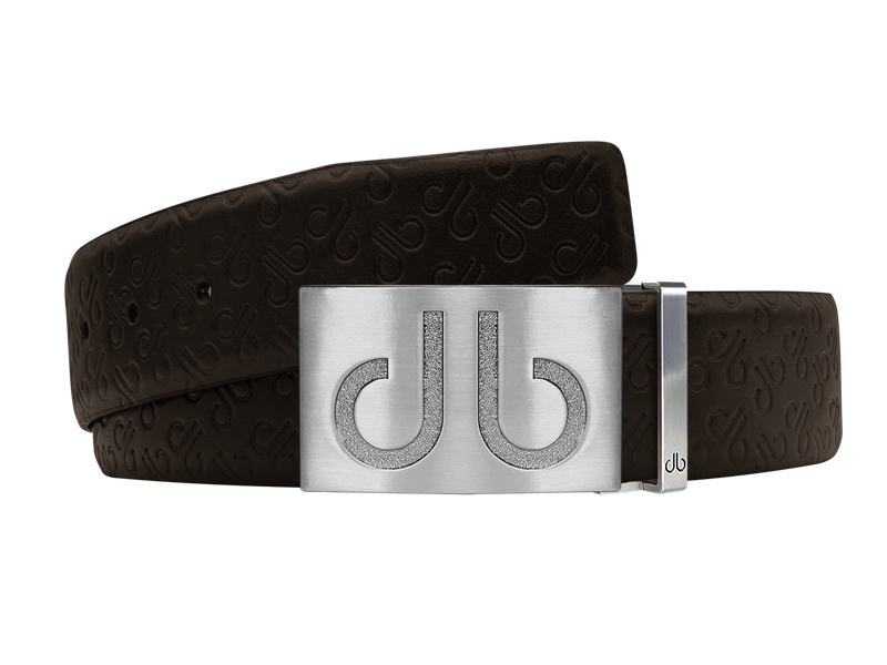Brown Db Icon Pattern Embossed Leather Belt With Silver Druh Db Classic Buckle