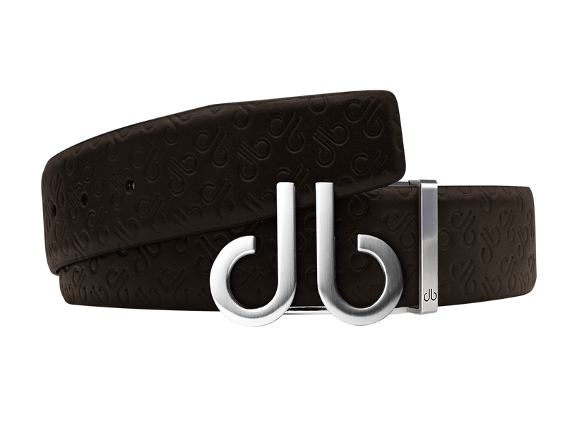 Brown Db Icon Pattern Embossed Leather Belt With Druh Db Silver Icon Buckle