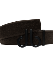 Brown Db Icon Pattern Embossed Leather Belt With Druh Db Black Icon Buckle