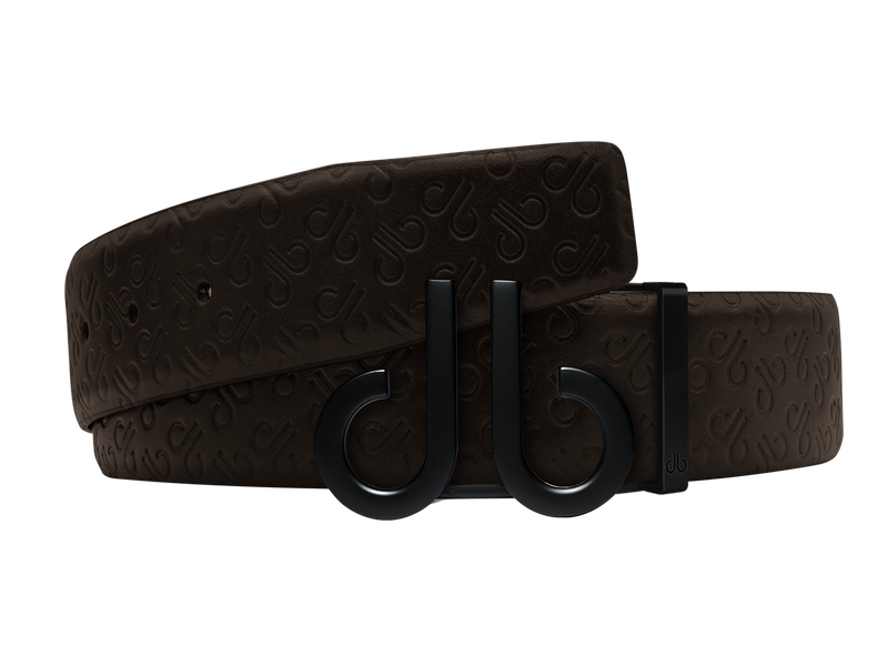 Brown Db Icon Pattern Embossed Leather Belt With Druh Db Black Icon Buckle