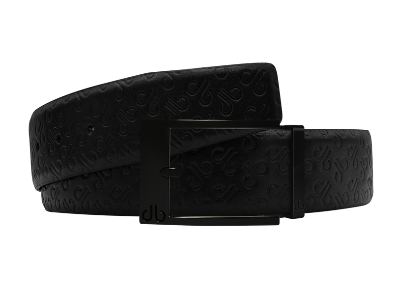 Black Db Icon Pattern Embossed Leather Belt With Black Classic Prong Buckle