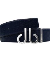 Dark Blue Db Icon Pattern Embossed Leather Belt With Druh Db Silver Icon Buckle