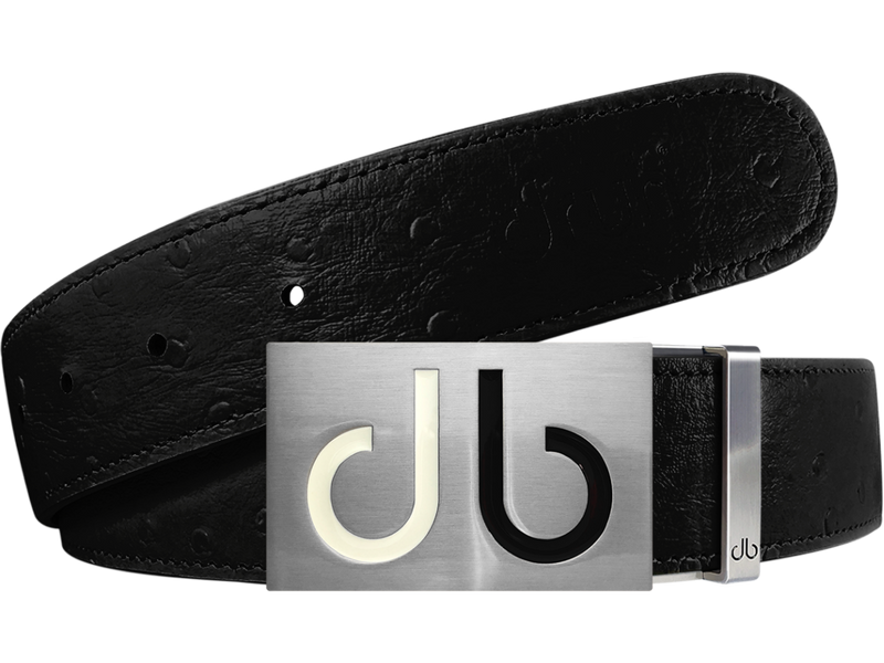 Black Ostrich Textured Leather Strap with Buckle