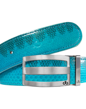 Light Blue Snakeskin Leather Belt with Buckle