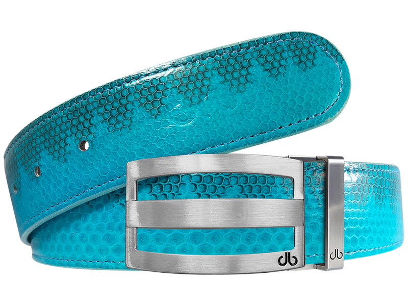 Light Blue Snakeskin Leather Belt with Buckle