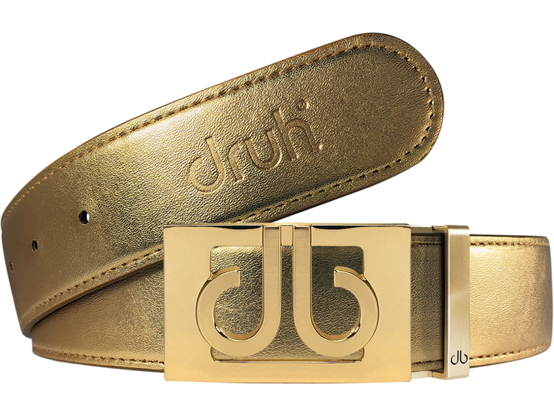 Gold Plain Leather Texture Belt with buckle