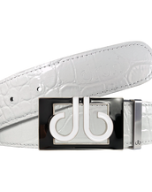 White Crocodile Textured Leather Belt with Buckle