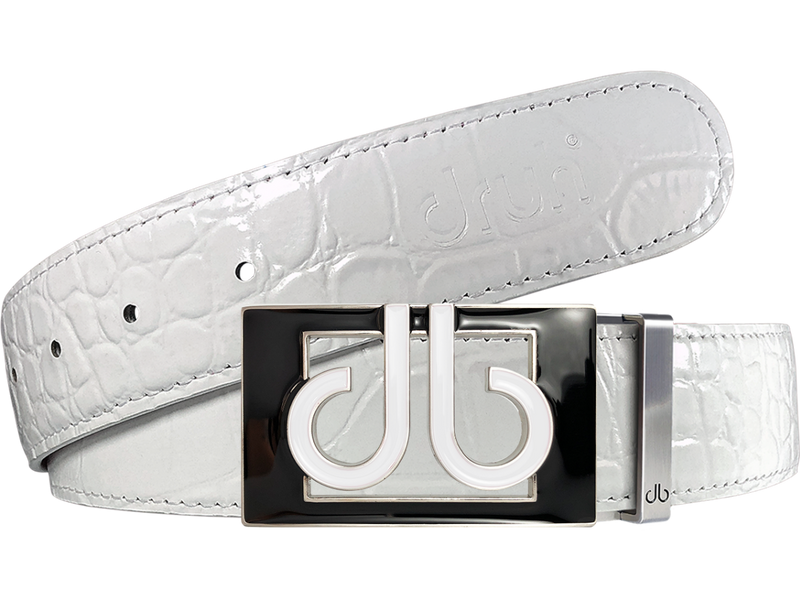 White Crocodile Textured Leather Belt with Buckle