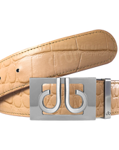 Tan Crocodile Textured Leather Belt with Buckle