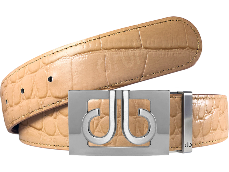 Tan Crocodile Textured Leather Belt with Buckle