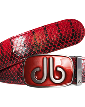 Red Snakeskin Leather Belt with Buckle