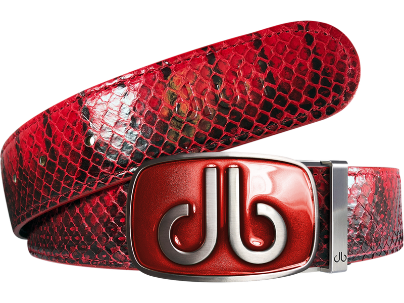 Red Snakeskin Leather Belt with Buckle