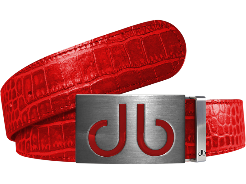 Red Crocodile Textured Leather Belt with Buckle