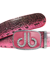 Pink Snakeskin Leather Belt with Buckle