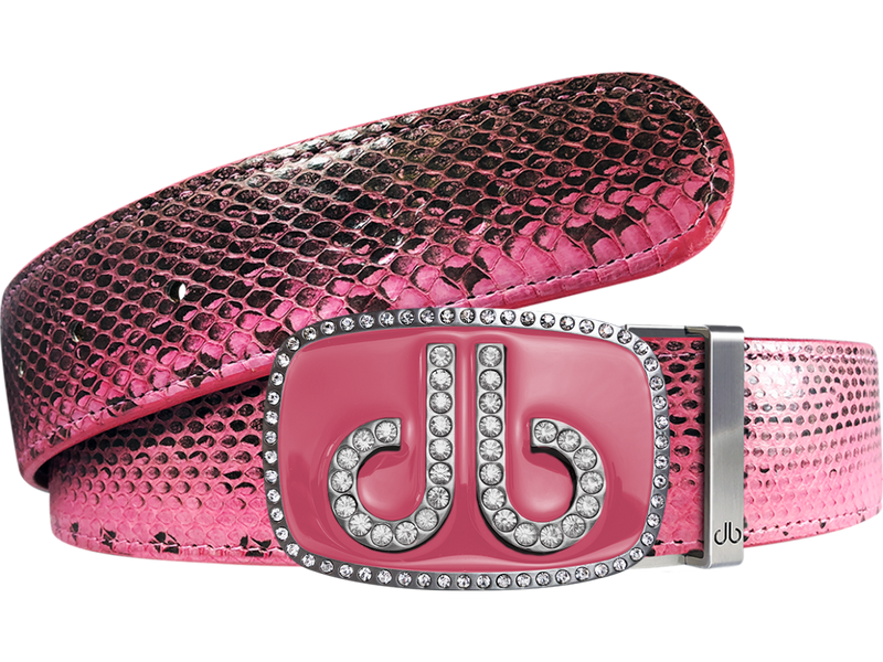 Pink Snakeskin Leather Belt with Buckle