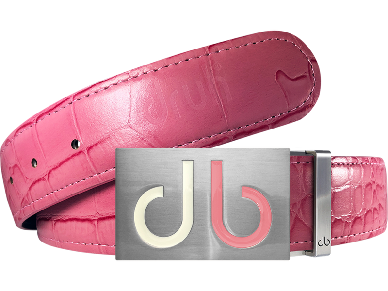 Pink Crocodile Textured Leather Belt with Buckle