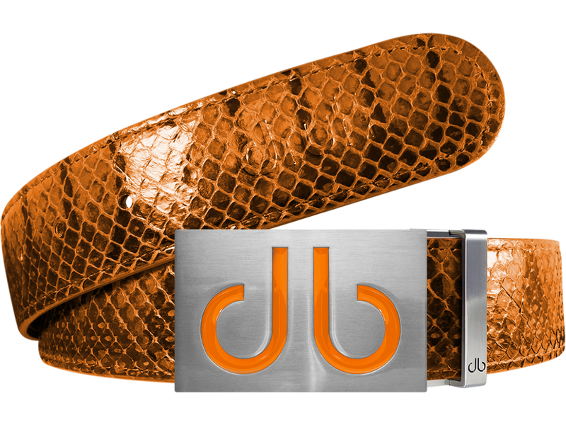 Orange Snakeskin Leather Belt with Buckle